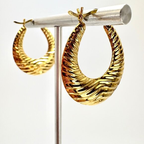 VTG Gold Over Sterling Silver 925 Puffed Textured Hoop Earrings Size 1" Length - Picture 1 of 10